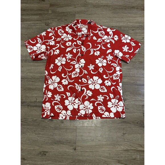 RJC Other - RJC Shirt Mens Large Red Floral Hawaiian Short Sleeve Button Up Made Hawaii USA